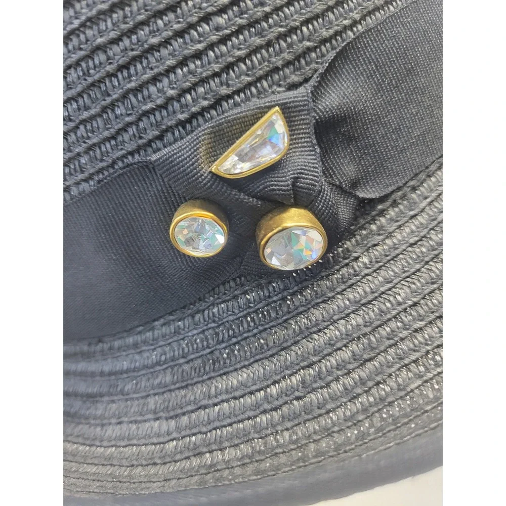 Betmar New York Black Fedora Hat‎ Rhinestone Crystal Accent Style